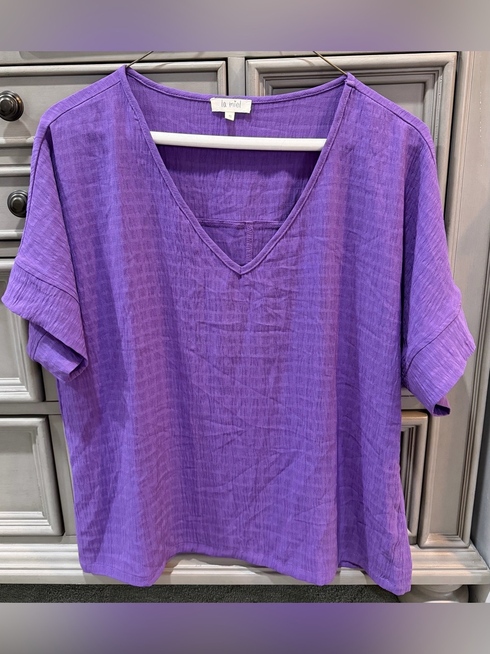 LA MIEL Vibrant Purple V-Neck Top- Perfect for summer!